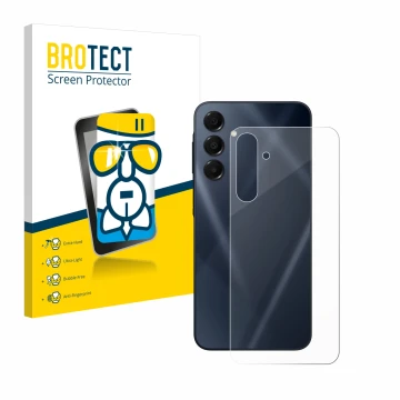 Vorderseite einer Produktverpackung mit dem Markenlogo BROTECT. Daneben ist das Gerät Samsung Galaxy A16 5G (Rückseite) mit de