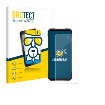 Vorderseite einer Produktverpackung mit dem Markenlogo BROTECT. Daneben ist das Gerät Doogee S200 mit dem zugehörigen Displays