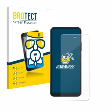 Vorderseite einer Produktverpackung mit dem Markenlogo BROTECT. Daneben ist das Gerät Hotwav Note 12 mit dem zugehörigen Displ