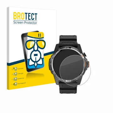 Vorderseite einer Produktverpackung mit dem Markenlogo BROTECT. Daneben ist das Gerät Mobvoi Ticwatch Atlas mit dem zugehörige