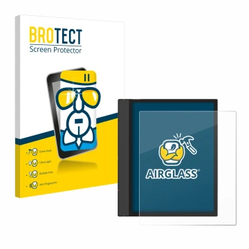 Vorderseite einer Produktverpackung mit dem Markenlogo BROTECT. Daneben ist das Gerät Boox Note Air 4 C mit dem zugehörigen Di