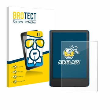 Vorderseite einer Produktverpackung mit dem Markenlogo BROTECT. Daneben ist das Gerät Amazon Kindle Kids (2024) mit dem zugehö