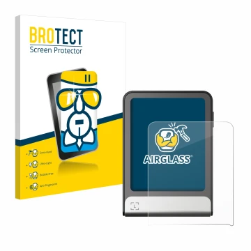 Vorderseite einer Produktverpackung mit dem Markenlogo BROTECT. Daneben ist das Gerät Ledger Flex mit dem zugehörigen Displays