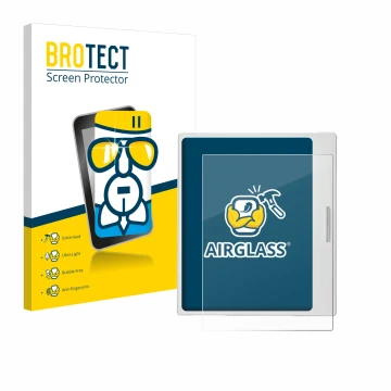 Vorderseite einer Produktverpackung mit dem Markenlogo BROTECT. Daneben ist das Gerät Boox Go Color 7 White Edition mit dem zu