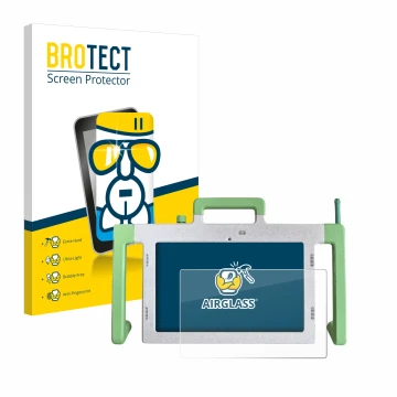 Vorderseite einer Produktverpackung mit dem Markenlogo BROTECT. Daneben ist das Gerät Telemarie Tablet 10.1