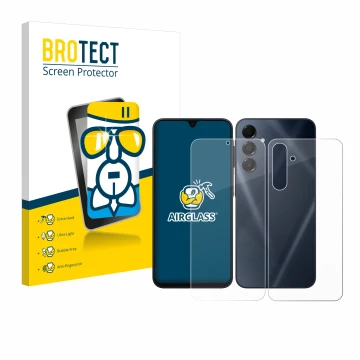 Vorderseite einer Produktverpackung mit dem Markenlogo BROTECT. Daneben ist das Gerät Samsung Galaxy A16 4G (Display+Rückseite