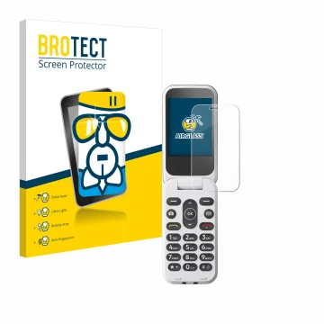 Vorderseite einer Produktverpackung mit dem Markenlogo BROTECT. Daneben ist das Gerät Doro 2820 mit dem zugehörigen Displaysch
