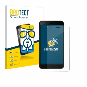 Vorderseite einer Produktverpackung mit dem Markenlogo BROTECT. Daneben ist das Gerät ZTE Blade A35 lite mit dem zugehörigen D