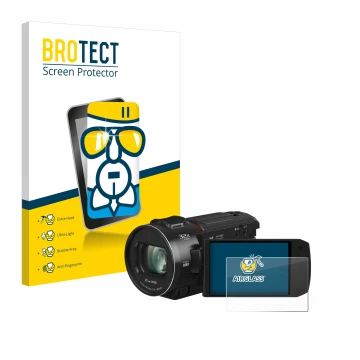 Vorderseite einer Produktverpackung mit dem Markenlogo BROTECT. Daneben ist das Gerät Panasonic HC-VX3 mit dem zugehörigen Dis