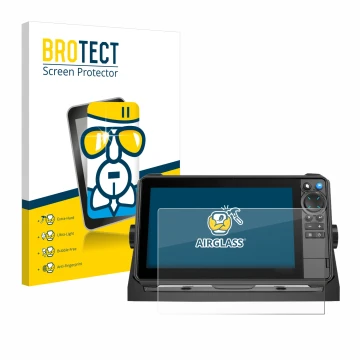 Vorderseite einer Produktverpackung mit dem Markenlogo BROTECT. Daneben ist das Gerät Lowrance HDS-9 Pro mit dem zugehörigen D