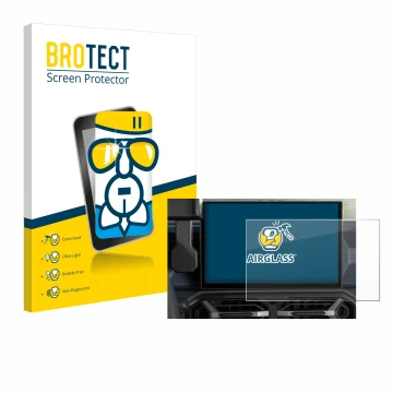 Vorderseite einer Produktverpackung mit dem Markenlogo BROTECT. Daneben ist das Gerät Dacia Duster Infotainment System (2024) 