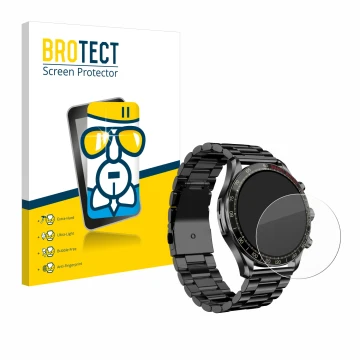 Vorderseite einer Produktverpackung mit dem Markenlogo BROTECT. Daneben ist das Gerät Maoo Titan Smartwatch 1.43