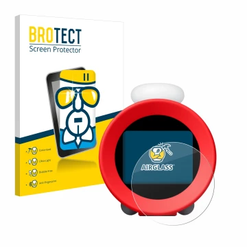 Vorderseite einer Produktverpackung mit dem Markenlogo BROTECT. Daneben ist das Gerät Nintendo Sound Clock Alarmo mit dem zuge