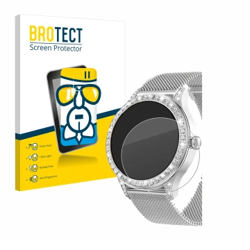 Vorderseite einer Produktverpackung mit dem Markenlogo BROTECT. Daneben ist das Gerät Powerwill Smartwatch 1.27