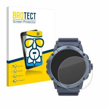 Vorderseite einer Produktverpackung mit dem Markenlogo BROTECT. Daneben ist das Gerät Coros Vertix 2S mit dem zugehörigen Disp