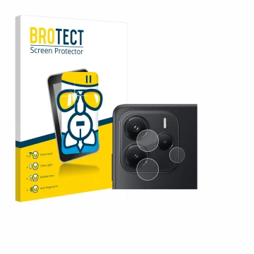 Vorderseite einer Produktverpackung mit dem Markenlogo BROTECT. Daneben ist das Gerät Xiaomi Redmi Note 14 (NUR Kameraschutz) 