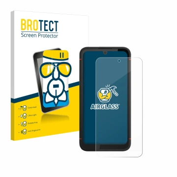 Vorderseite einer Produktverpackung mit dem Markenlogo BROTECT. Daneben ist das Gerät Volla Phone X23 mit dem zugehörigen Disp