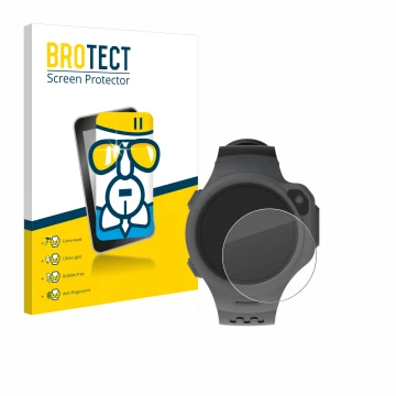 Vorderseite einer Produktverpackung mit dem Markenlogo BROTECT. Daneben ist das Gerät myFirst Fone R1 mit dem zugehörigen Disp