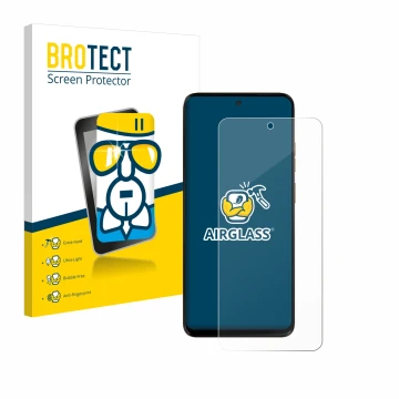 Vorderseite einer Produktverpackung mit dem Markenlogo BROTECT. Daneben ist das Gerät Motorola Moto G15 mit dem zugehörigen Di