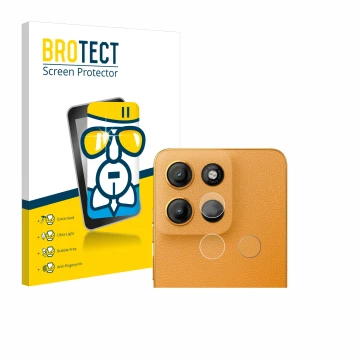 Vorderseite einer Produktverpackung mit dem Markenlogo BROTECT. Daneben ist das Gerät Motorola Moto G15 (NUR Kameraschutz) mit