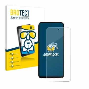 Vorderseite einer Produktverpackung mit dem Markenlogo BROTECT. Daneben ist das Gerät Motorola Moto G15 Power mit dem zugehöri