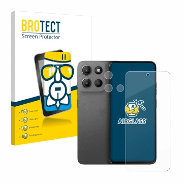 Vorderseite einer Produktverpackung mit dem Markenlogo BROTECT. Daneben ist das Gerät Motorola Moto G15 Power (Display+Kamera)