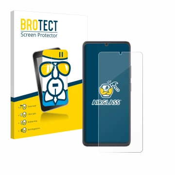 Vorderseite einer Produktverpackung mit dem Markenlogo BROTECT. Daneben ist das Gerät Cubot A20 mit dem zugehörigen Displaysch