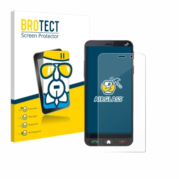 Vorderseite einer Produktverpackung mit dem Markenlogo BROTECT. Daneben ist das Gerät Brondi Amico Vero 4G mit dem zugehörigen