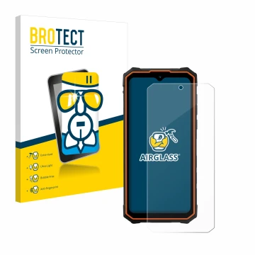 Vorderseite einer Produktverpackung mit dem Markenlogo BROTECT. Daneben ist das Gerät Hotwav Cyber 13 mit dem zugehörigen Disp