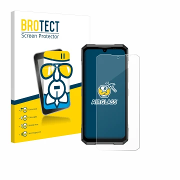 Vorderseite einer Produktverpackung mit dem Markenlogo BROTECT. Daneben ist das Gerät Doogee Blade GT mit dem zugehörigen Disp