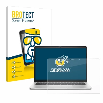 Vorderseite einer Produktverpackung mit dem Markenlogo BROTECT. Daneben ist das Gerät Dell Pro 14 Plus 2-in-1 PB14250 mit dem 