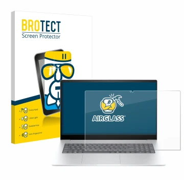 Vorderseite einer Produktverpackung mit dem Markenlogo BROTECT. Daneben ist das Gerät HP Envy 17-da0777ng mit dem zugehörigen 