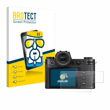 Vorderseite einer Produktverpackung mit dem Markenlogo BROTECT. Daneben ist das Gerät Leica SL3-S (Display + Schulterdisplay) 