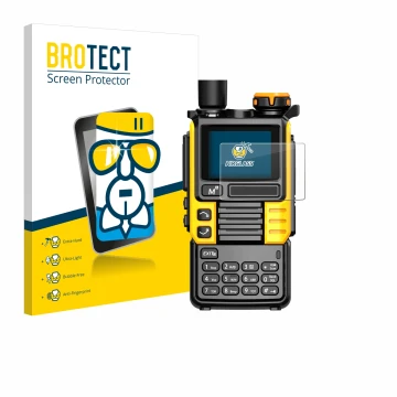 Vorderseite einer Produktverpackung mit dem Markenlogo BROTECT. Daneben ist das Gerät Quansheng UV-K5 (99) mit dem zugehörigen