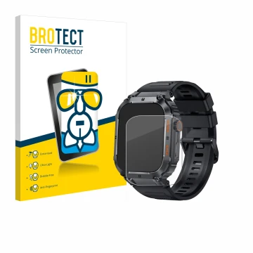 Vorderseite einer Produktverpackung mit dem Markenlogo BROTECT. Daneben ist das Gerät bedee Smartwatch 1.96