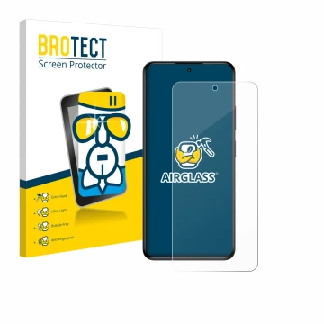 Vorderseite einer Produktverpackung mit dem Markenlogo BROTECT. Daneben ist das Gerät myPhone N23 Plus mit dem zugehörigen Dis