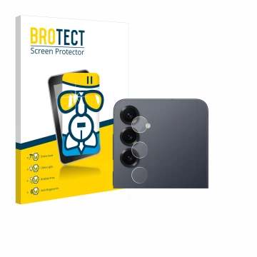 Vorderseite einer Produktverpackung mit dem Markenlogo BROTECT. Daneben ist das Gerät Samsung Galaxy S25 Plus (NUR Kameraschut