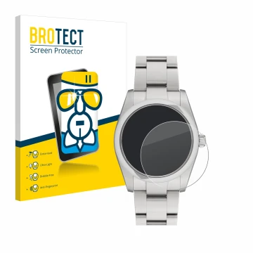 Vorderseite einer Produktverpackung mit dem Markenlogo BROTECT. Daneben ist das Gerät Rolex Oyster Perpetual 34 mit dem zugehö