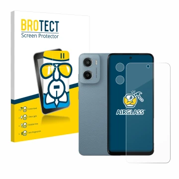 Vorderseite einer Produktverpackung mit dem Markenlogo BROTECT. Daneben ist das Gerät Motorola Moto E15 (Display+Kamera) mit d
