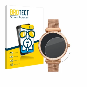 Vorderseite einer Produktverpackung mit dem Markenlogo BROTECT. Daneben ist das Gerät NONGAMX Smartwatch 1.27