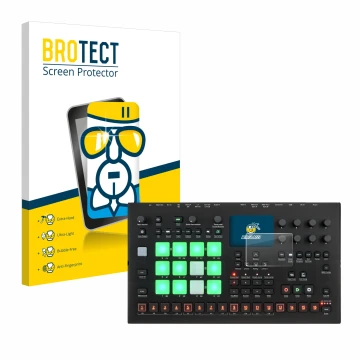 Vorderseite einer Produktverpackung mit dem Markenlogo BROTECT. Daneben ist das Gerät Elektron Analog Rytm MKII mit dem zugehö
