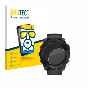 Vorderseite einer Produktverpackung mit dem Markenlogo BROTECT. Daneben ist das Gerät Garmin Tactix 8 Solar (51 mm) mit dem zu