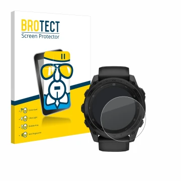 Vorderseite einer Produktverpackung mit dem Markenlogo BROTECT. Daneben ist das Gerät Garmin Tactix 8 AMOLED (51 mm) mit dem z