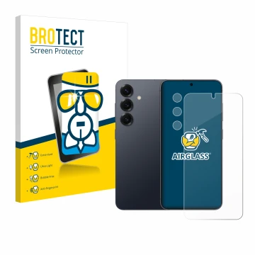 Vorderseite einer Produktverpackung mit dem Markenlogo BROTECT. Daneben ist das Gerät Samsung Galaxy S25 Plus Enterprise Editi