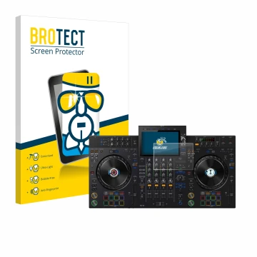 Vorderseite einer Produktverpackung mit dem Markenlogo BROTECT. Daneben ist das Gerät Pioneer XDJ-AZ mit dem zugehörigen Displ