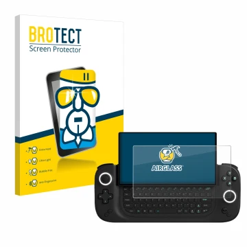 Vorderseite einer Produktverpackung mit dem Markenlogo BROTECT. Daneben ist das Gerät Antec Core HS mit dem zugehörigen Displa
