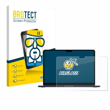 Vorderseite einer Produktverpackung mit dem Markenlogo BROTECT. Daneben ist das Gerät Apple MacBook Air 13