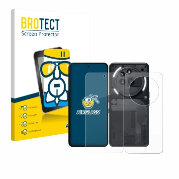 Vorderseite einer Produktverpackung mit dem Markenlogo BROTECT. Daneben ist das Gerät Nothing Phone (3a) Pro (Display+Rückseit
