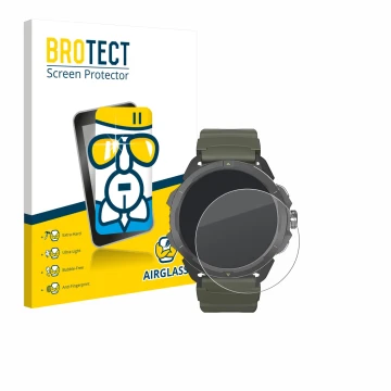 Vorderseite einer Produktverpackung mit dem Markenlogo BROTECT. Daneben ist das Gerät Hammer Watch 2 Military Edition mit dem 