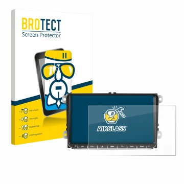 Vorderseite einer Produktverpackung mit dem Markenlogo BROTECT. Daneben ist das Gerät Essgoo AR9002 mit dem zugehörigen Displa